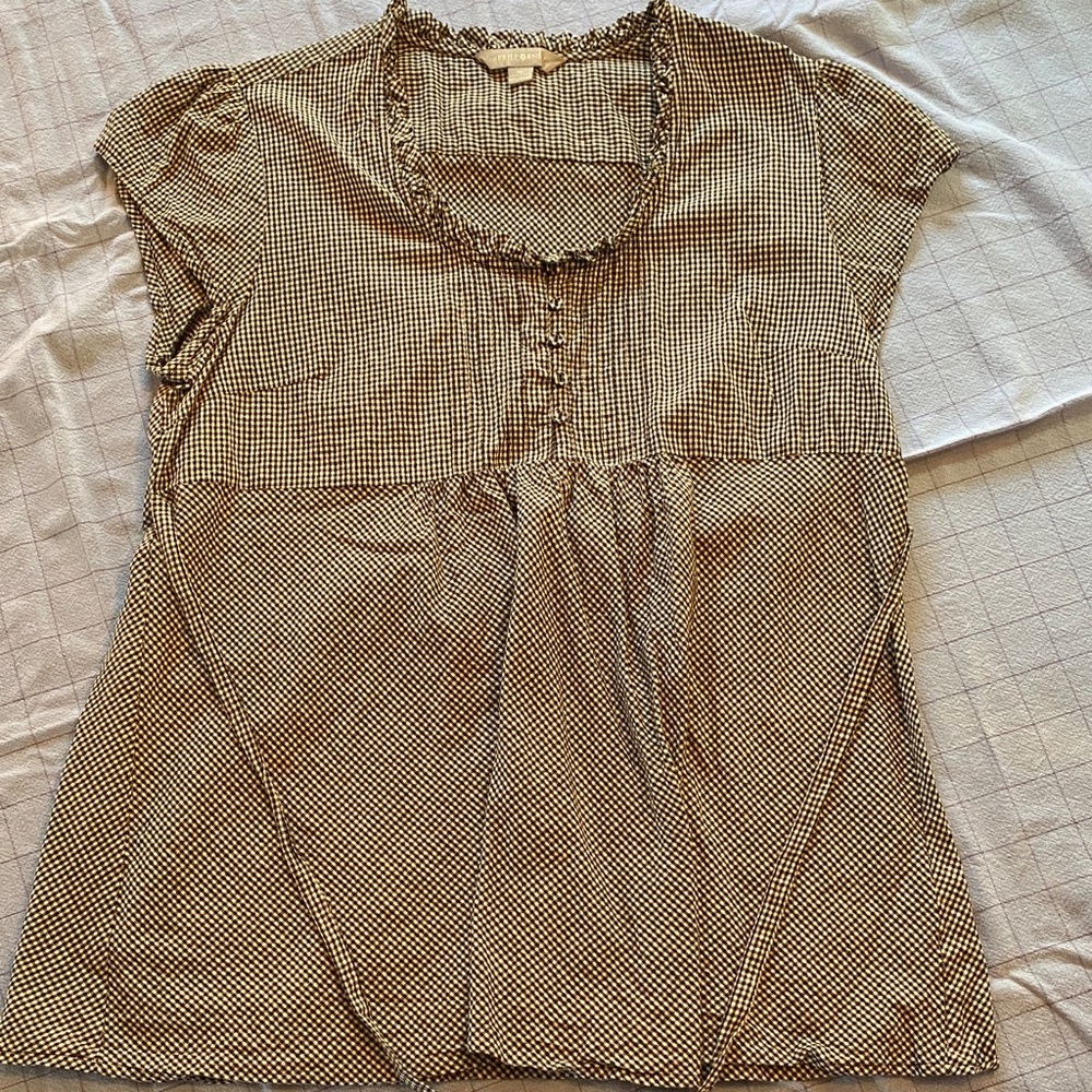 April Cornell Women’s Short Sleeve Gathered Neck Blouse - Black & White